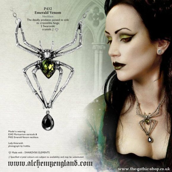 Alchemy Gothic Spider Pendant Green Black Crystals NWT Worn By Alice Cooper! - Picture 5 of 5